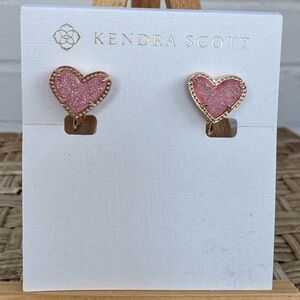 Kendra Scott Ari Heart Clip On Earrings in Light Pink Drusy & Rose Gold